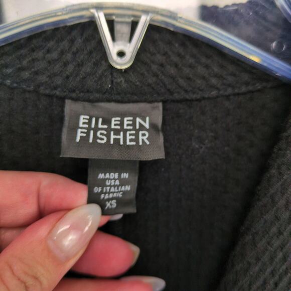 EILEEN FISHER Women's XS Black Textured Waffle Knit 3-Button Jacket Peacoat - Picture 4 of 6